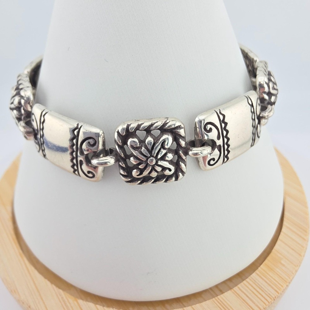 BRIGHTON 'Tribeca Toggle' Bracelet Etched Floral Scrollwork Silver Plate 7.25